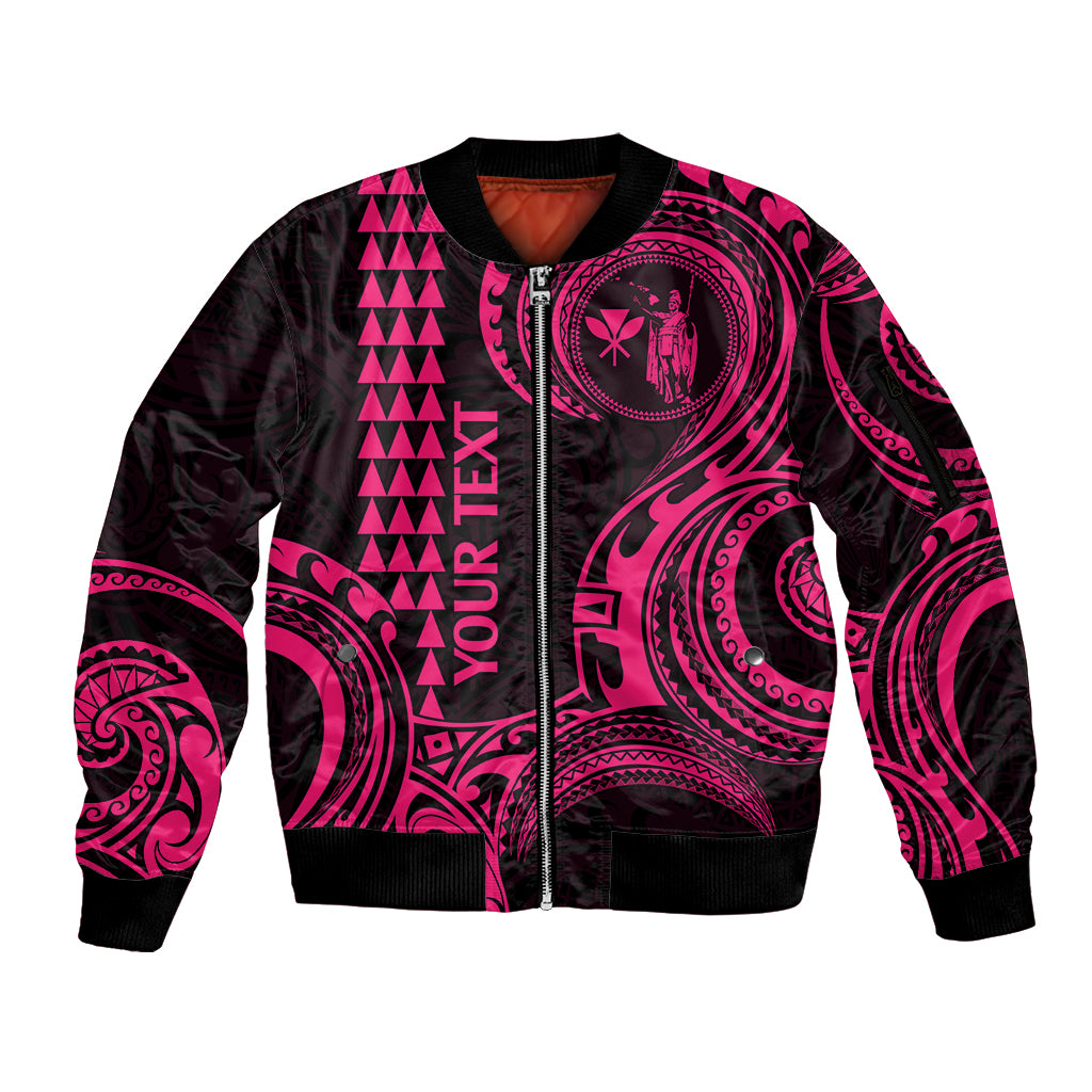 Custom Hawaii Sleeve Zip Bomber Jacket Paradise of the Pacific Tribal Kakau for King Kamehameha Day - Pink - Wonder Print Shop