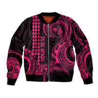 Custom Hawaii Sleeve Zip Bomber Jacket Paradise of the Pacific Tribal Kakau for King Kamehameha Day - Pink - Wonder Print Shop