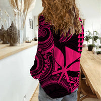 Custom Hawaii Women Casual Shirt Paradise of the Pacific Tribal Kakau for King Kamehameha Day - Pink - Wonder Print Shop