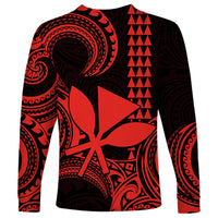 Custom Hawaii Long Sleeve Shirt Paradise of the Pacific Tribal Kakau for King Kamehameha Day - Red - Wonder Print Shop