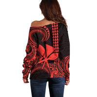 Custom Hawaii Off Shoulder Sweater Paradise of the Pacific Tribal Kakau for King Kamehameha Day - Red - Wonder Print Shop