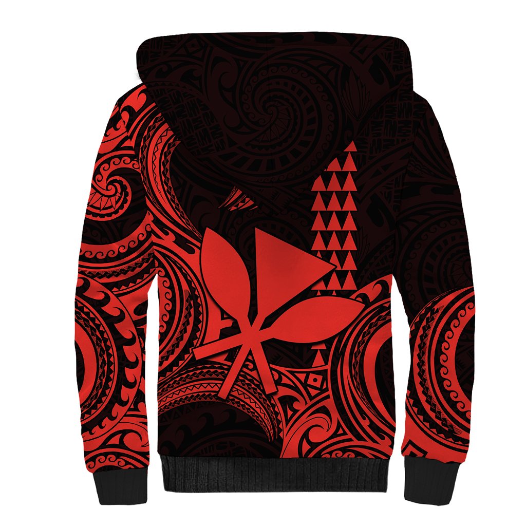 Custom Hawaii Sherpa Hoodie Paradise of the Pacific Tribal Kakau for King Kamehameha Day - Red - Wonder Print Shop