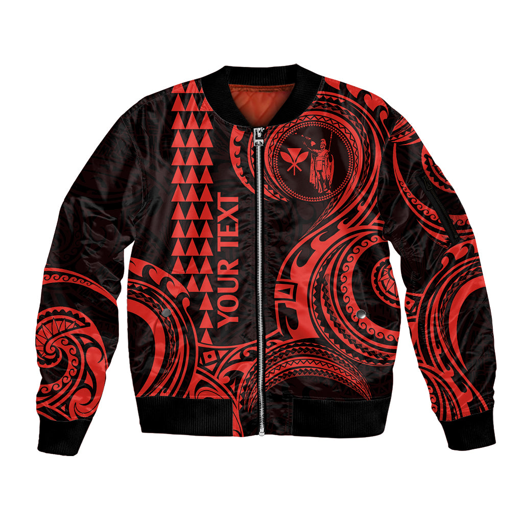 Custom Hawaii Sleeve Zip Bomber Jacket Paradise of the Pacific Tribal Kakau for King Kamehameha Day - Red - Wonder Print Shop