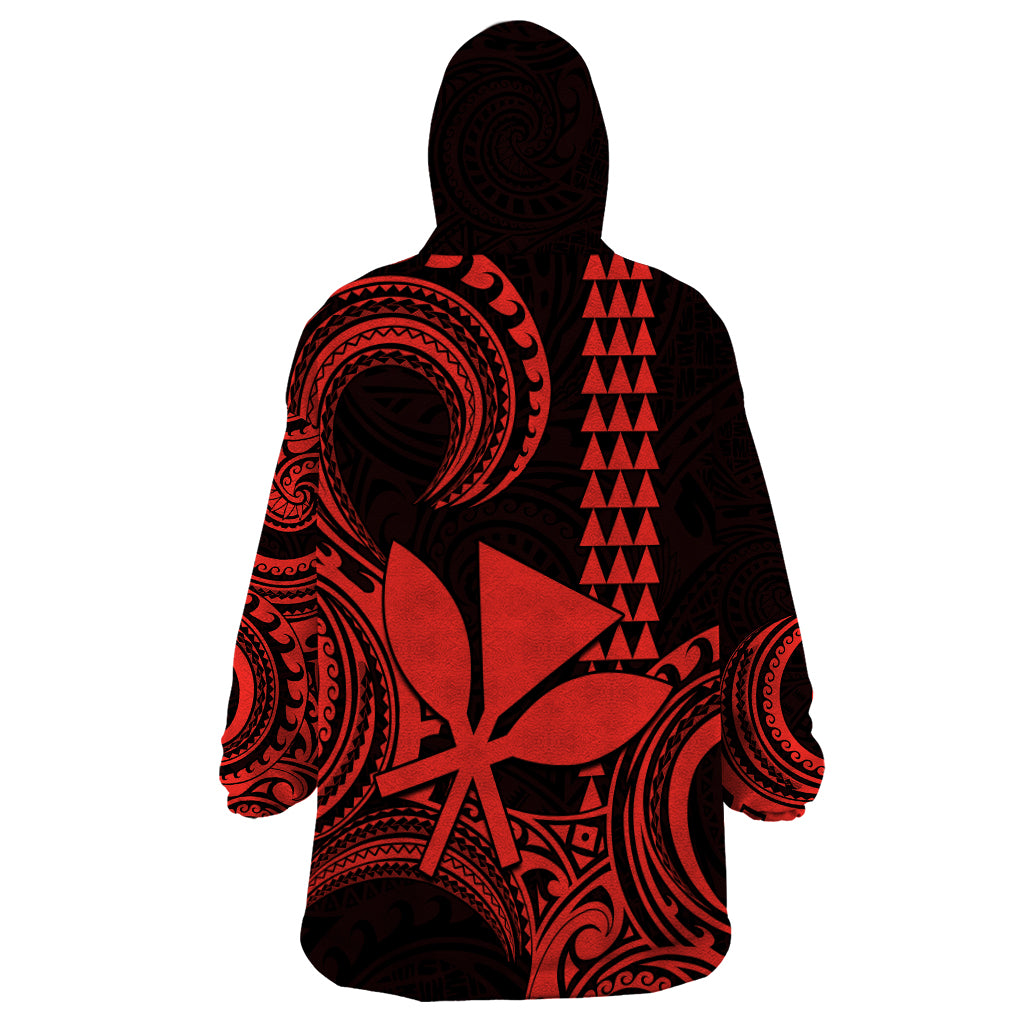 Custom Hawaii Wearable Blanket Hoodie Paradise of the Pacific Tribal Kakau for King Kamehameha Day - Red - Wonder Print Shop