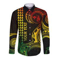 Custom Hawaii Long Sleeve Button Shirt Paradise of the Pacific Tribal Kakau for King Kamehameha Day - Reggae - Wonder Print Shop