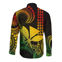 Custom Hawaii Long Sleeve Button Shirt Paradise of the Pacific Tribal Kakau for King Kamehameha Day - Reggae - Wonder Print Shop