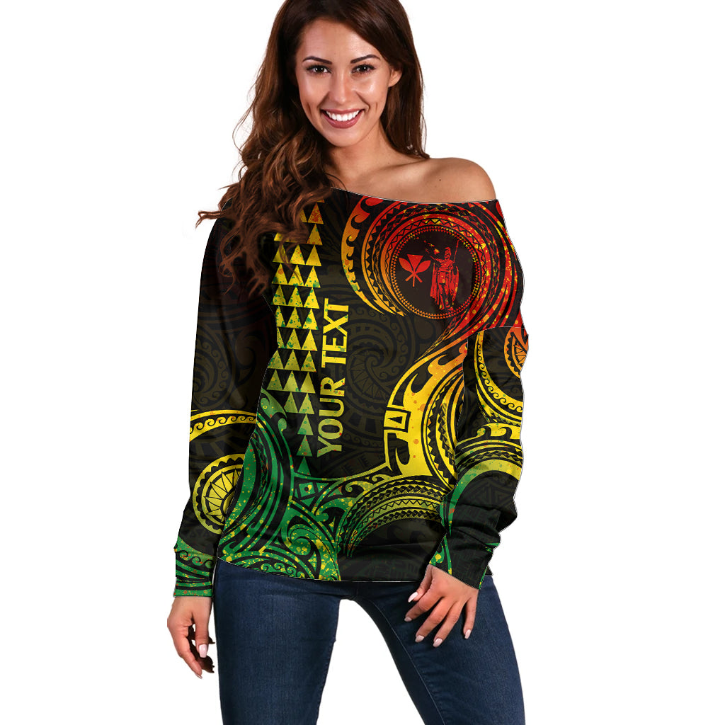 Custom Hawaii Off Shoulder Sweater Paradise of the Pacific Tribal Kakau for King Kamehameha Day - Reggae - Wonder Print Shop