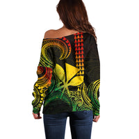 Custom Hawaii Off Shoulder Sweater Paradise of the Pacific Tribal Kakau for King Kamehameha Day - Reggae - Wonder Print Shop