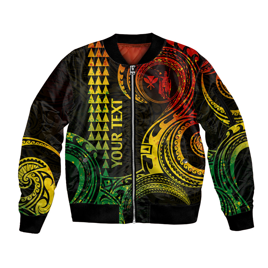 Custom Hawaii Sleeve Zip Bomber Jacket Paradise of the Pacific Tribal Kakau for King Kamehameha Day - Reggae - Wonder Print Shop