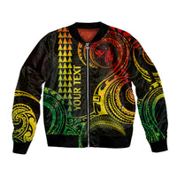 Custom Hawaii Sleeve Zip Bomber Jacket Paradise of the Pacific Tribal Kakau for King Kamehameha Day - Reggae - Wonder Print Shop