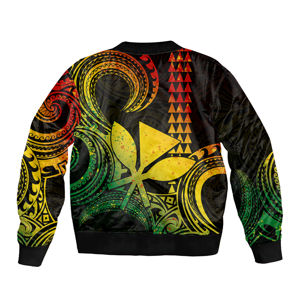 Custom Hawaii Sleeve Zip Bomber Jacket Paradise of the Pacific Tribal Kakau for King Kamehameha Day - Reggae - Wonder Print Shop