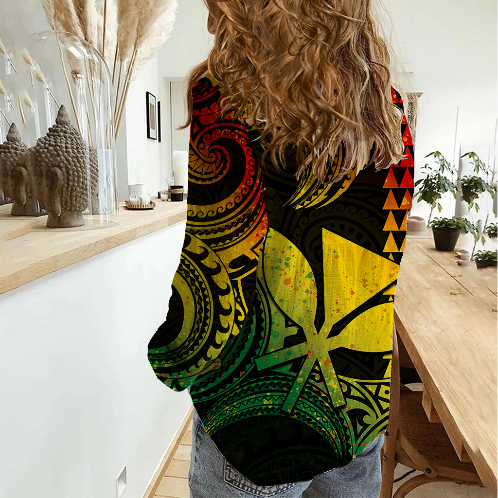 Custom Hawaii Women Casual Shirt Paradise of the Pacific Tribal Kakau for King Kamehameha Day - Reggae - Wonder Print Shop
