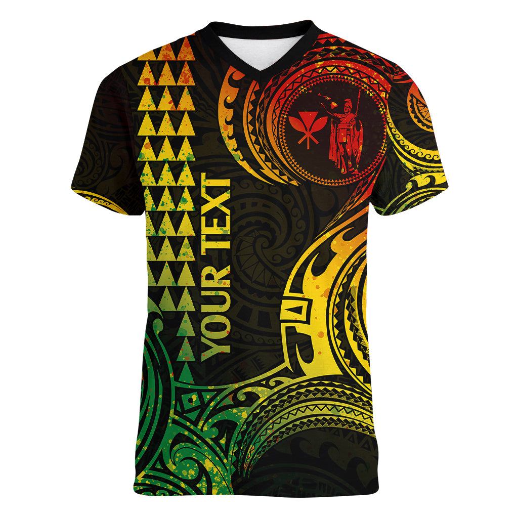 Custom Hawaii Women V Neck T Shirt Paradise of the Pacific Tribal Kakau for King Kamehameha Day - Reggae - Wonder Print Shop