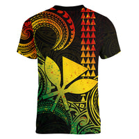 Custom Hawaii Women V Neck T Shirt Paradise of the Pacific Tribal Kakau for King Kamehameha Day - Reggae - Wonder Print Shop