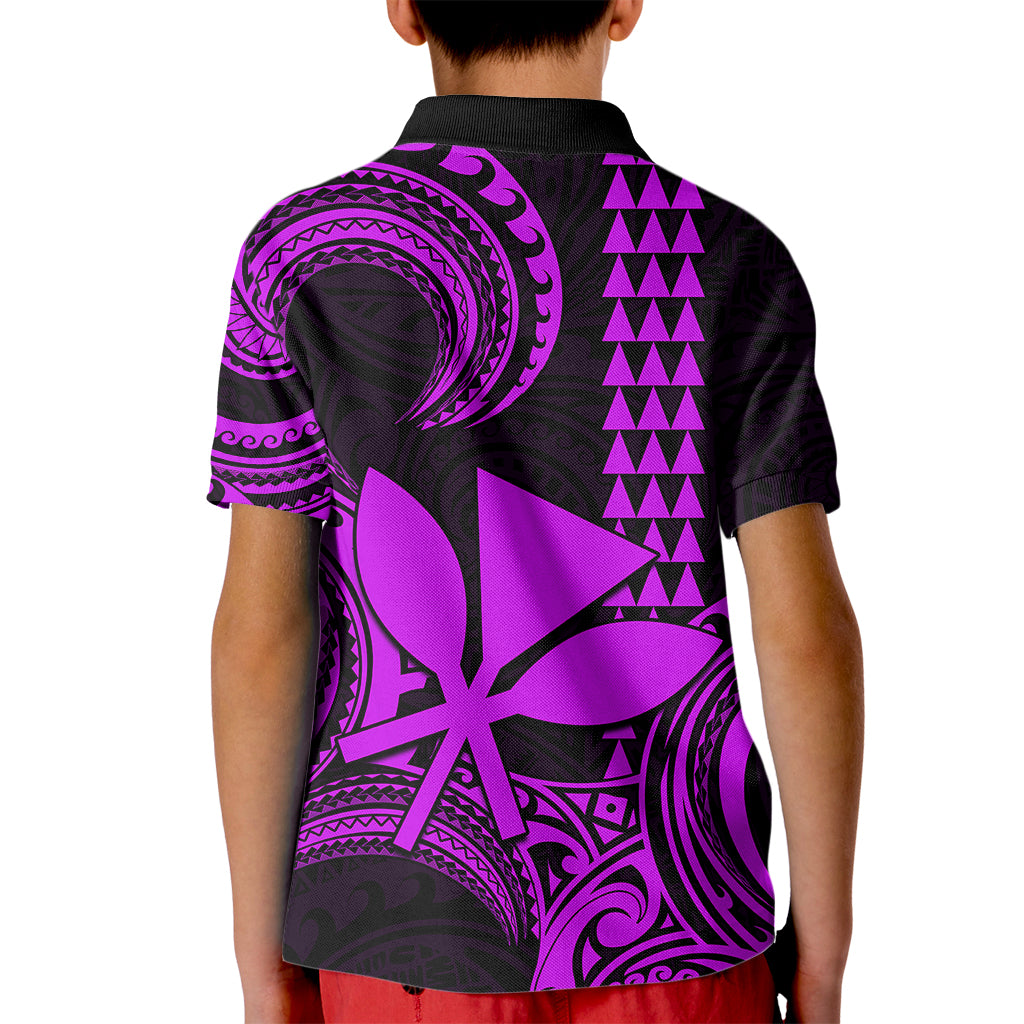 Custom Hawaii Kid Polo Shirt Paradise of the Pacific Tribal Kakau for King Kamehameha Day - Purple - Wonder Print Shop