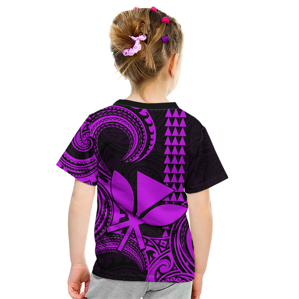 Custom Hawaii Kid T Shirt Paradise of the Pacific Tribal Kakau for King Kamehameha Day - Purple - Wonder Print Shop