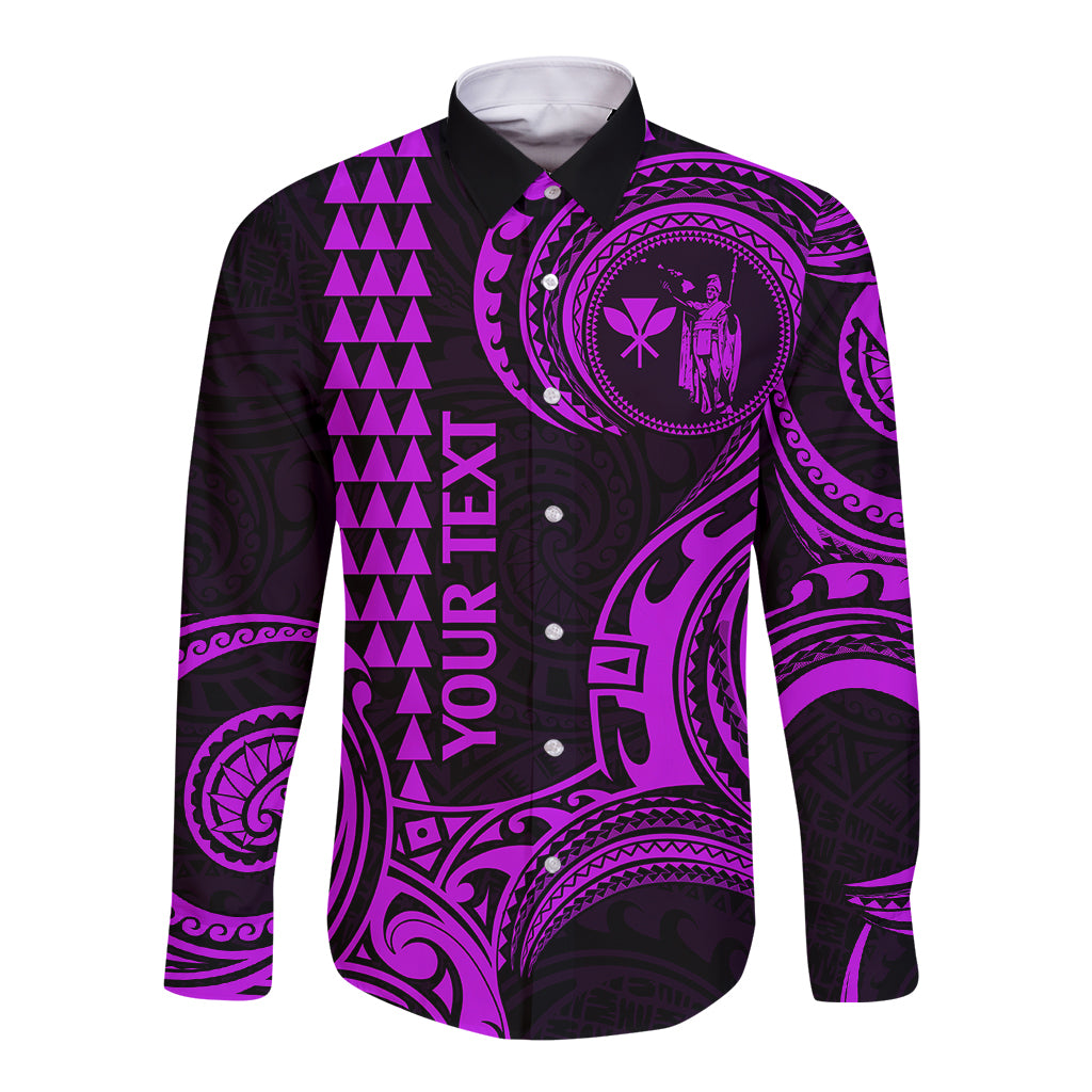 Custom Hawaii Long Sleeve Button Shirt Paradise of the Pacific Tribal Kakau for King Kamehameha Day - Purple - Wonder Print Shop