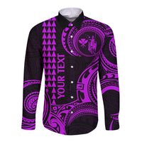 Custom Hawaii Long Sleeve Button Shirt Paradise of the Pacific Tribal Kakau for King Kamehameha Day - Purple - Wonder Print Shop