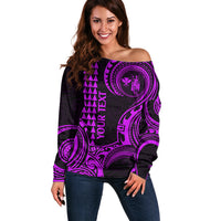 Custom Hawaii Off Shoulder Sweater Paradise of the Pacific Tribal Kakau for King Kamehameha Day - Purple - Wonder Print Shop