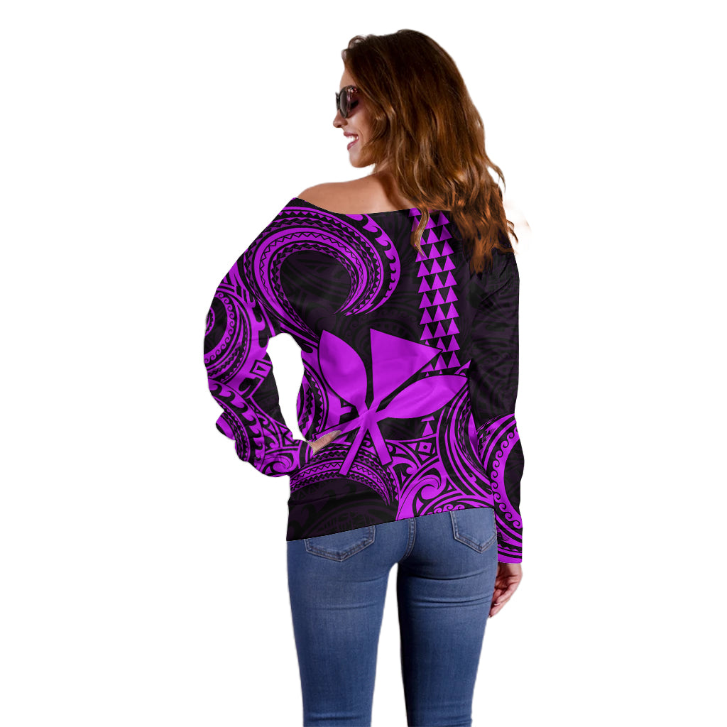 Custom Hawaii Off Shoulder Sweater Paradise of the Pacific Tribal Kakau for King Kamehameha Day - Purple - Wonder Print Shop