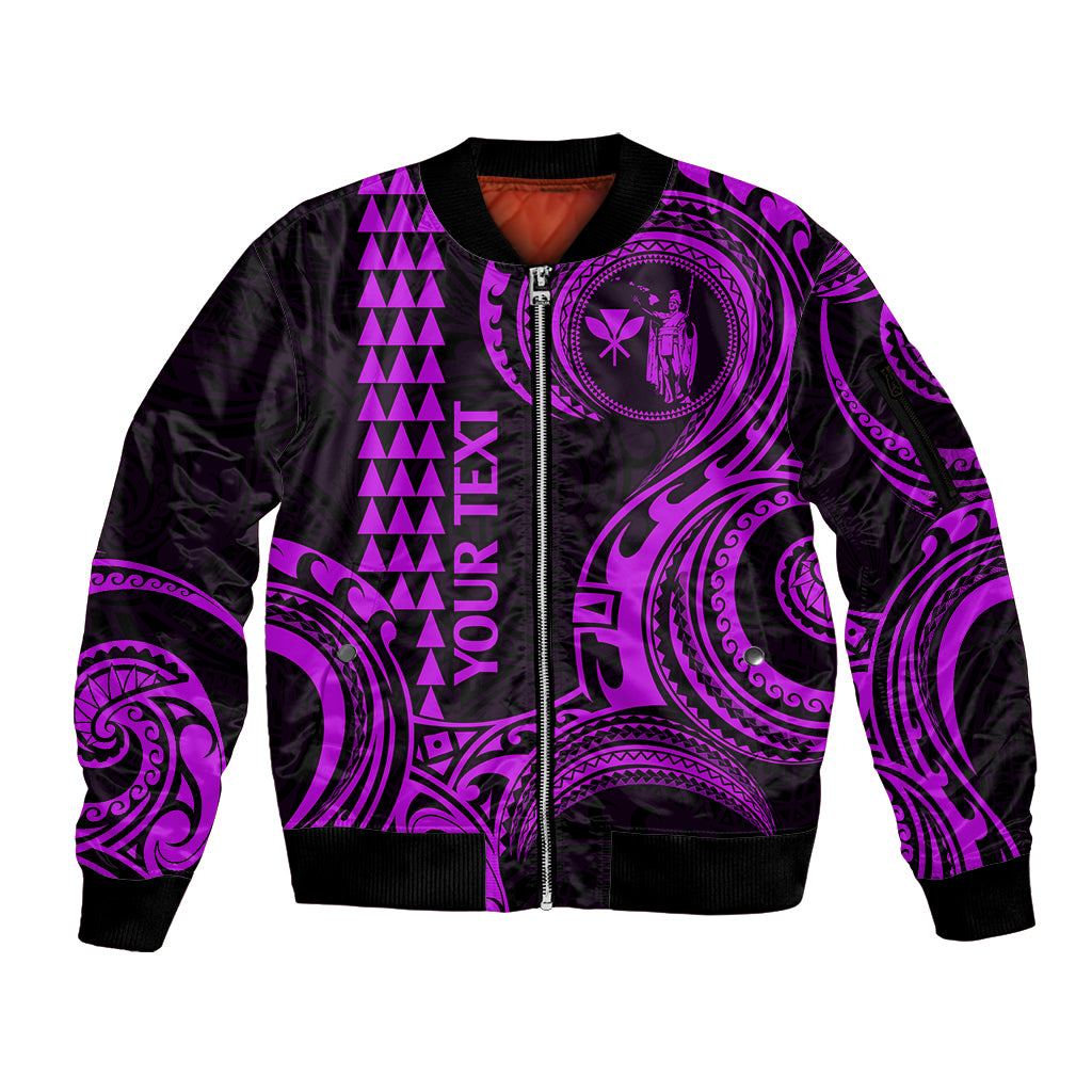 Custom Hawaii Sleeve Zip Bomber Jacket Paradise of the Pacific Tribal Kakau for King Kamehameha Day - Purple - Wonder Print Shop