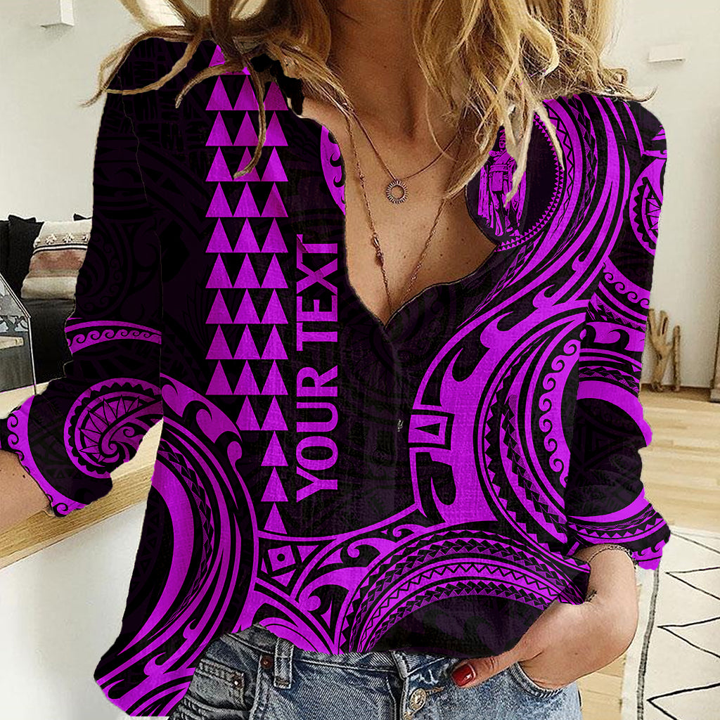 Custom Hawaii Women Casual Shirt Paradise of the Pacific Tribal Kakau for King Kamehameha Day - Purple - Wonder Print Shop