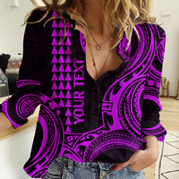 Custom Hawaii Women Casual Shirt Paradise of the Pacific Tribal Kakau for King Kamehameha Day - Purple - Wonder Print Shop