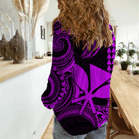 Custom Hawaii Women Casual Shirt Paradise of the Pacific Tribal Kakau for King Kamehameha Day - Purple - Wonder Print Shop