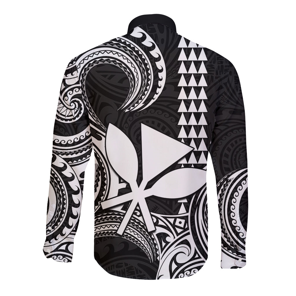 Custom Hawaii Long Sleeve Button Shirt Paradise of the Pacific Tribal Kakau for King Kamehameha Day - White - Wonder Print Shop
