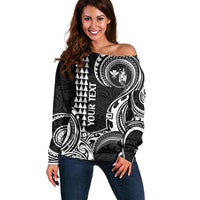 Custom Hawaii Off Shoulder Sweater Paradise of the Pacific Tribal Kakau for King Kamehameha Day - White - Wonder Print Shop