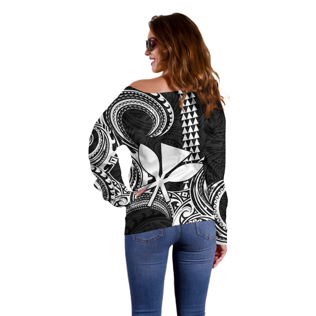 Custom Hawaii Off Shoulder Sweater Paradise of the Pacific Tribal Kakau for King Kamehameha Day - White - Wonder Print Shop