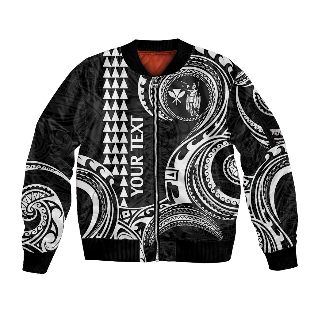 Custom Hawaii Sleeve Zip Bomber Jacket Paradise of the Pacific Tribal Kakau for King Kamehameha Day - White - Wonder Print Shop