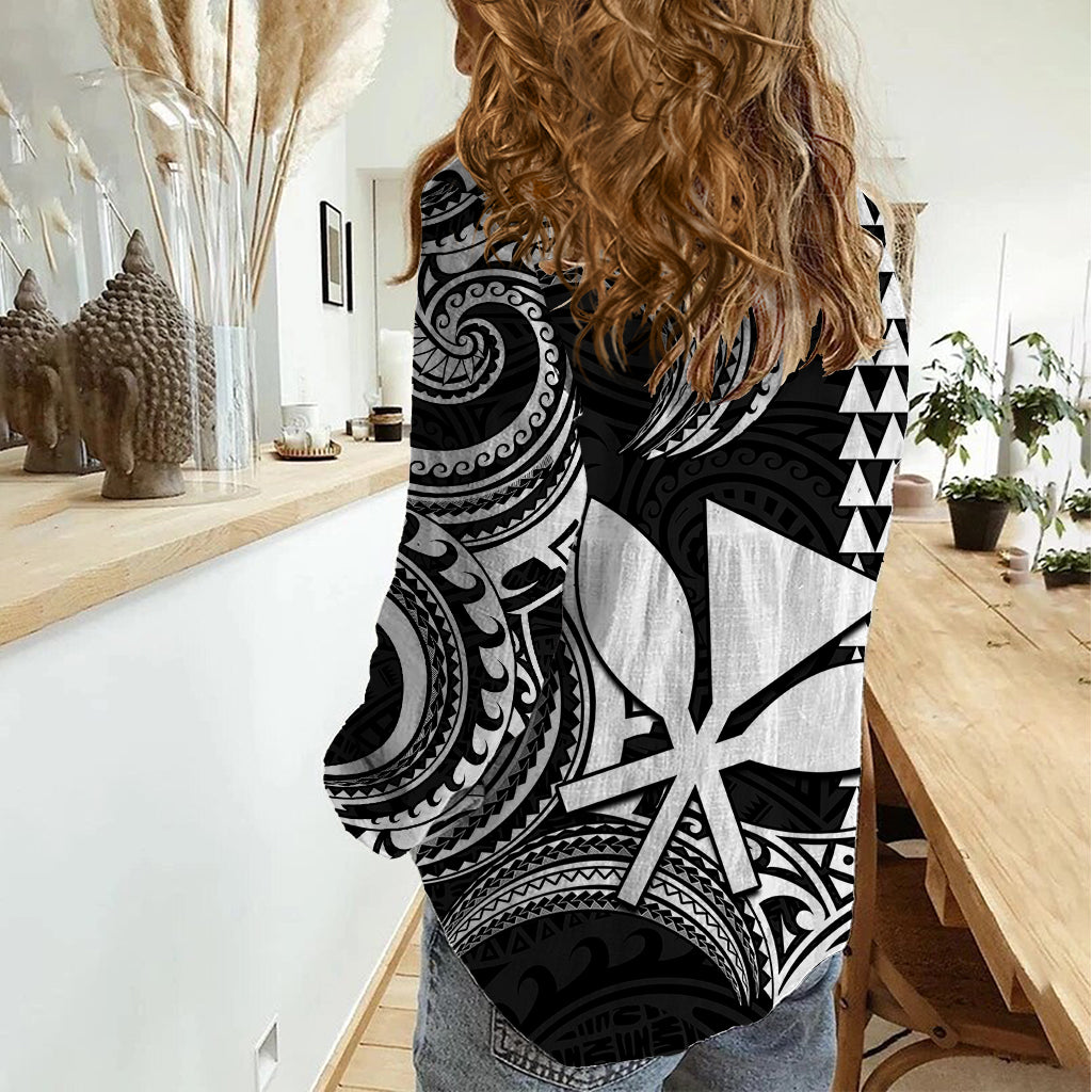 Custom Hawaii Women Casual Shirt Paradise of the Pacific Tribal Kakau for King Kamehameha Day - White - Wonder Print Shop