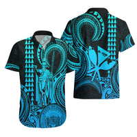 Custom Happy King Kamehameha Day Hawaii Hawaiian Shirt Paradise of the Pacific Tribal Kakau with Kanaka Maoli - Aqua - Wonder Print Shop