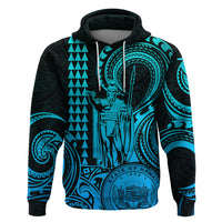 Custom Happy King Kamehameha Day Hawaii Hoodie Paradise of the Pacific Tribal Kakau with Kanaka Maoli - Aqua - Wonder Print Shop
