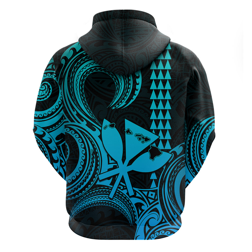 Custom Happy King Kamehameha Day Hawaii Hoodie Paradise of the Pacific Tribal Kakau with Kanaka Maoli - Aqua - Wonder Print Shop