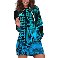 Custom Happy King Kamehameha Day Hawaii Hoodie Dress Paradise of the Pacific Tribal Kakau with Kanaka Maoli - Aqua - Wonder Print Shop