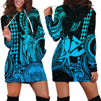 Custom Happy King Kamehameha Day Hawaii Hoodie Dress Paradise of the Pacific Tribal Kakau with Kanaka Maoli - Aqua - Wonder Print Shop