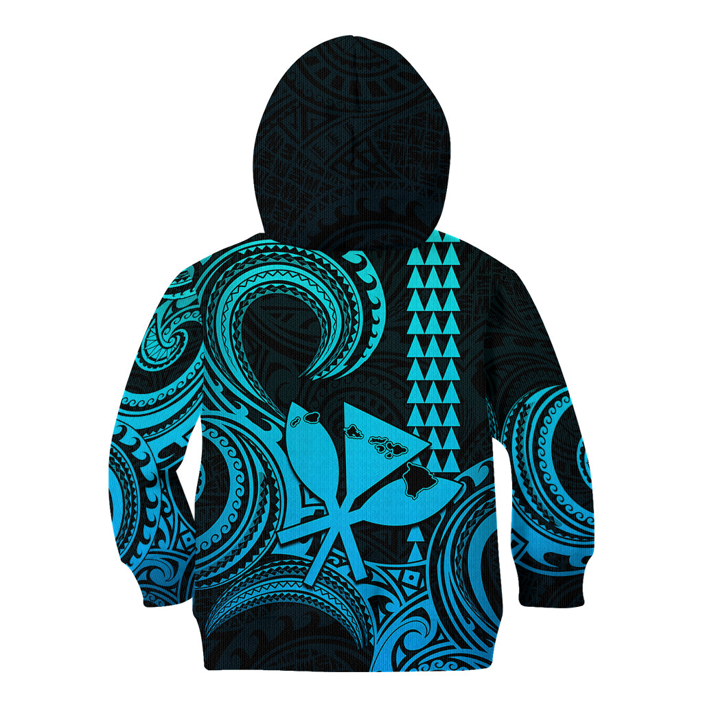 Custom Happy King Kamehameha Day Hawaii Kid Hoodie Paradise of the Pacific Tribal Kakau with Kanaka Maoli - Aqua - Wonder Print Shop