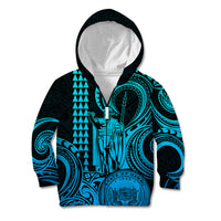 Custom Happy King Kamehameha Day Hawaii Kid Hoodie Paradise of the Pacific Tribal Kakau with Kanaka Maoli - Aqua - Wonder Print Shop