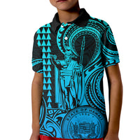 Custom Happy King Kamehameha Day Hawaii Kid Polo Shirt Paradise of the Pacific Tribal Kakau with Kanaka Maoli - Aqua - Wonder Print Shop