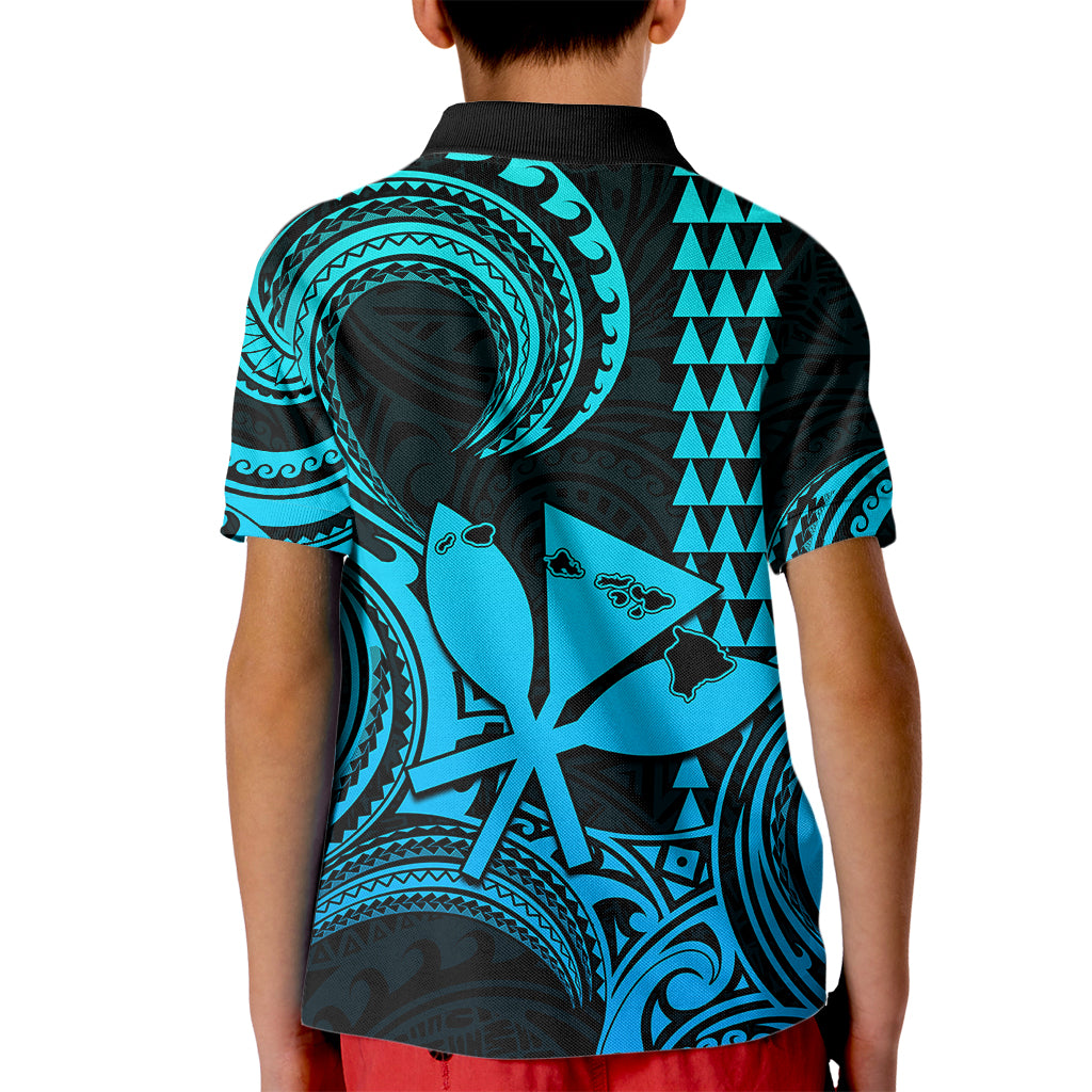 Custom Happy King Kamehameha Day Hawaii Kid Polo Shirt Paradise of the Pacific Tribal Kakau with Kanaka Maoli - Aqua - Wonder Print Shop