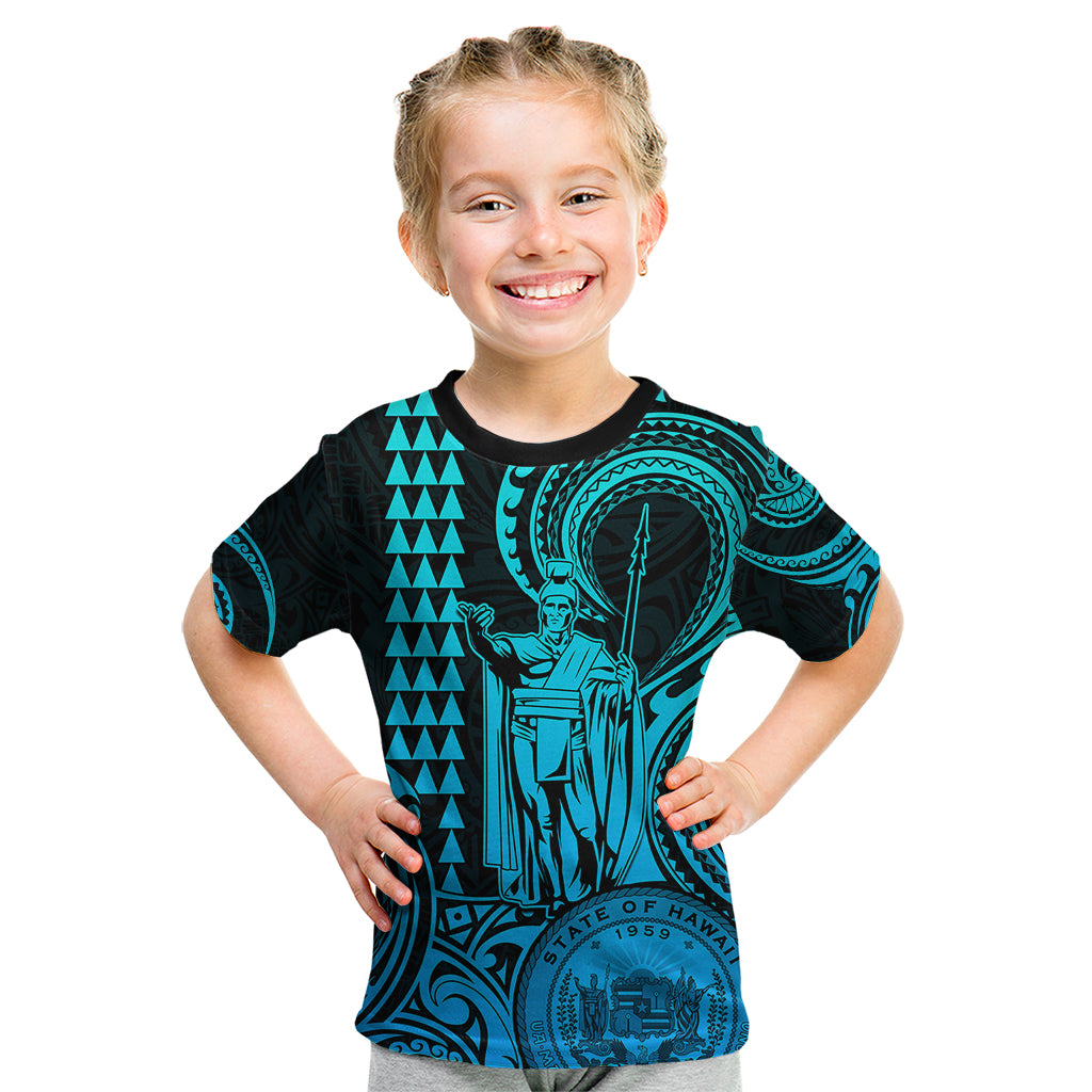 Custom Happy King Kamehameha Day Hawaii Kid T Shirt Paradise of the Pacific Tribal Kakau with Kanaka Maoli - Aqua - Wonder Print Shop