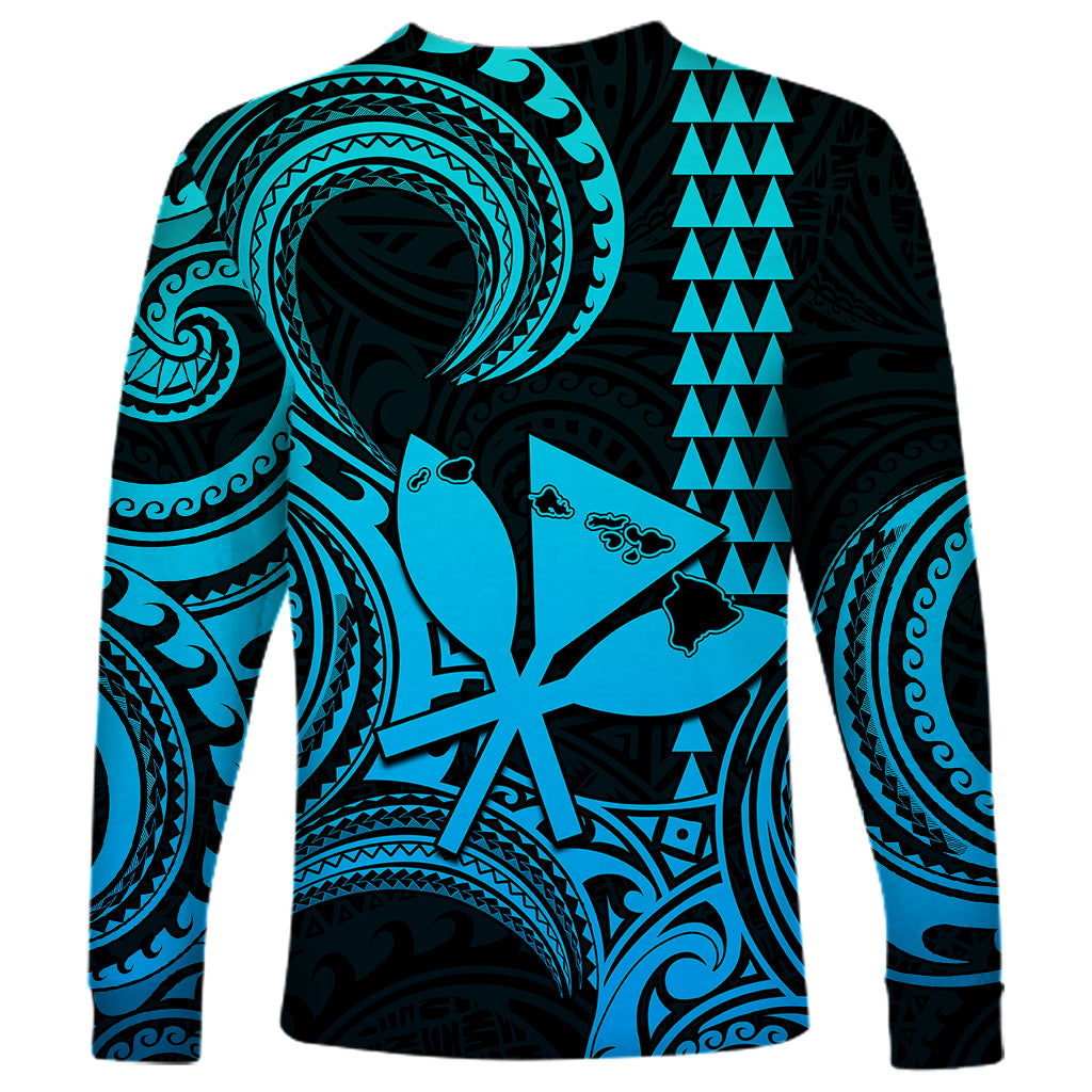 Custom Happy King Kamehameha Day Hawaii Long Sleeve Shirt Paradise of the Pacific Tribal Kakau with Kanaka Maoli - Aqua - Wonder Print Shop