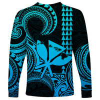 Custom Happy King Kamehameha Day Hawaii Long Sleeve Shirt Paradise of the Pacific Tribal Kakau with Kanaka Maoli - Aqua - Wonder Print Shop