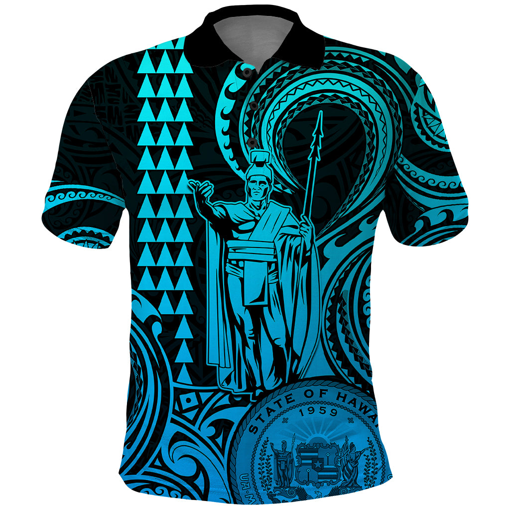 Custom Happy King Kamehameha Day Hawaii Polo Shirt Paradise of the Pacific Tribal Kakau with Kanaka Maoli - Aqua - Wonder Print Shop