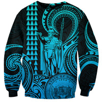 Custom Happy King Kamehameha Day Hawaii Sweatshirt Paradise of the Pacific Tribal Kakau with Kanaka Maoli - Aqua - Wonder Print Shop