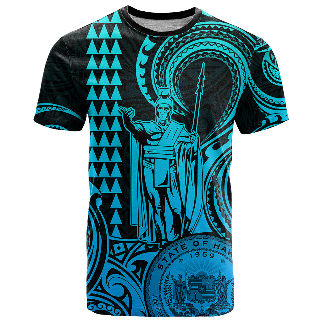 Custom Happy King Kamehameha Day Hawaii T Shirt Paradise of the Pacific Tribal Kakau with Kanaka Maoli - Aqua - Wonder Print Shop