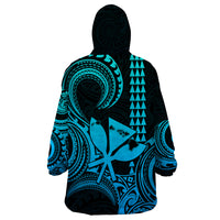 Custom Happy King Kamehameha Day Hawaii Wearable Blanket Hoodie Paradise of the Pacific Tribal Kakau with Kanaka Maoli - Aqua - Wonder Print Shop
