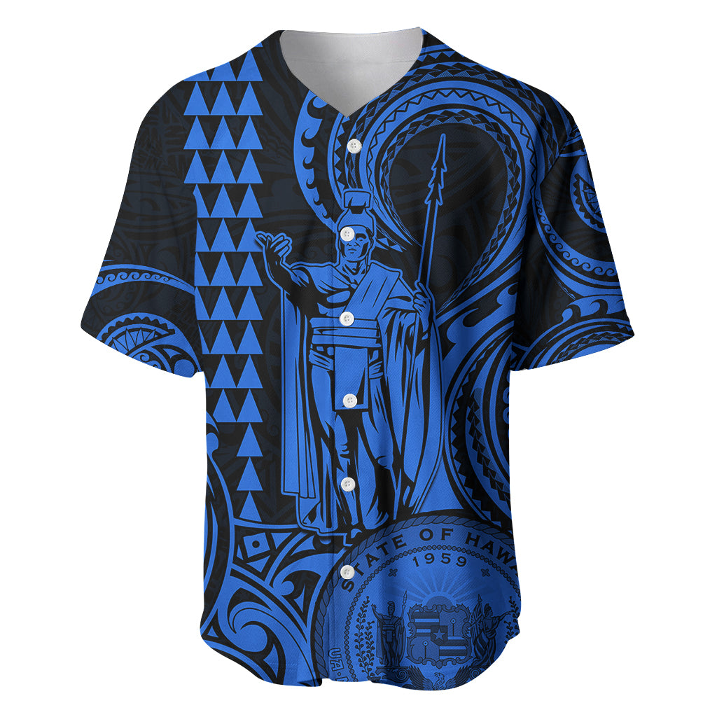 Custom Happy King Kamehameha Day Hawaii Baseball Jersey Paradise of the Pacific Tribal Kakau with Kanaka Maoli - Blue LT9 - Wonder Print Shop